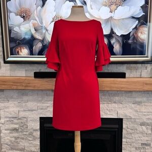 Ralph Lauren red dress with tiered flutter sleeves